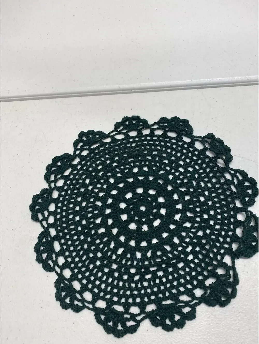 Vintage Hand Crochet Lace Doilies Set of 2 White & Green J